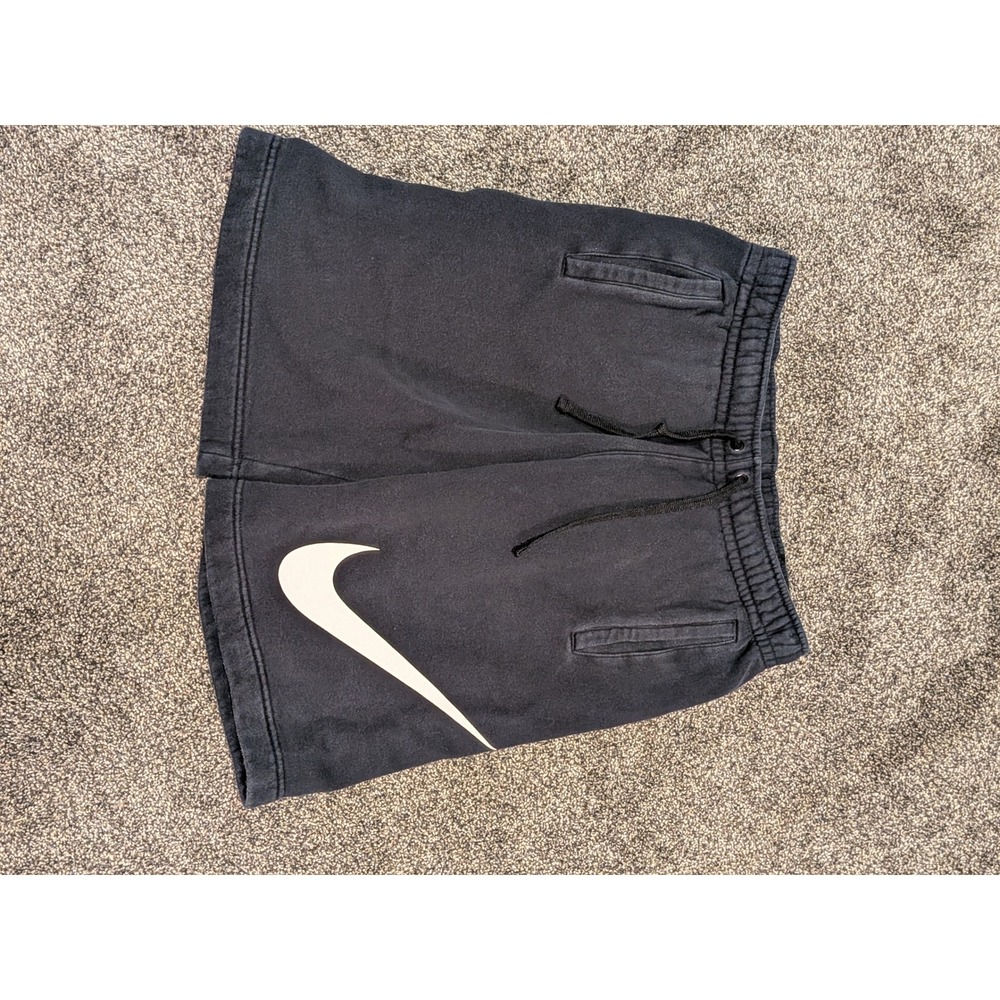 Nike Mens Fleece Shorts Black Big Swoosh Logo Drawstring Pockets Size M